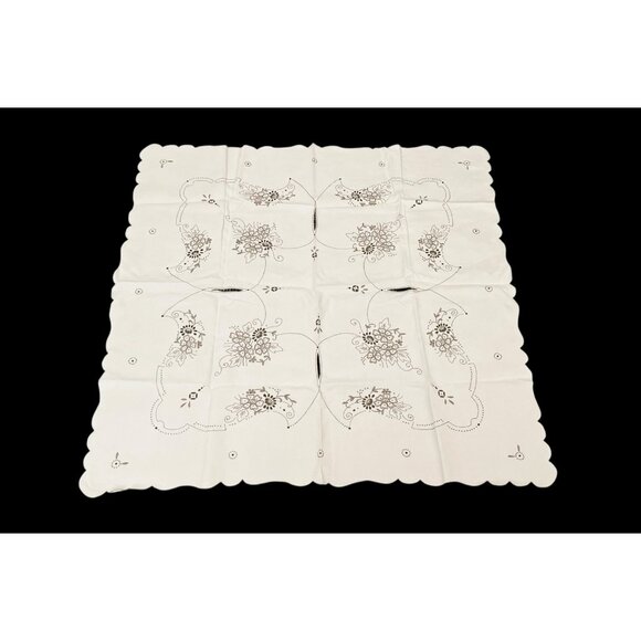 Vintage Handmade Embroidered Tablecloth 40"x40" w/ 8 Napkins 9" Floral Unused - Picture 1 of 5